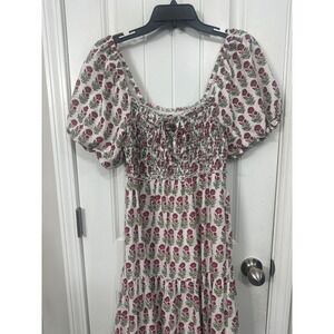 And Now This Womens Floral Smocked Puff Sleeve Tiered Maxi Dress Pink White L
